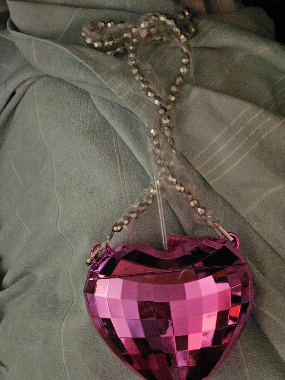 Disco-style Pink Heart Party Cup Cross Body Beverage Container NIB